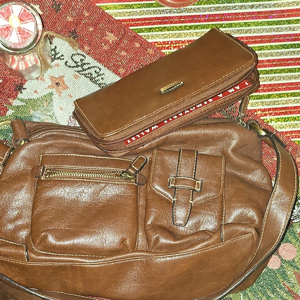 Rosetti Brown Leather Bag and Wallet Set
